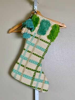 Creative Co-op Woven Fringe Tassel Christmas Stocking
